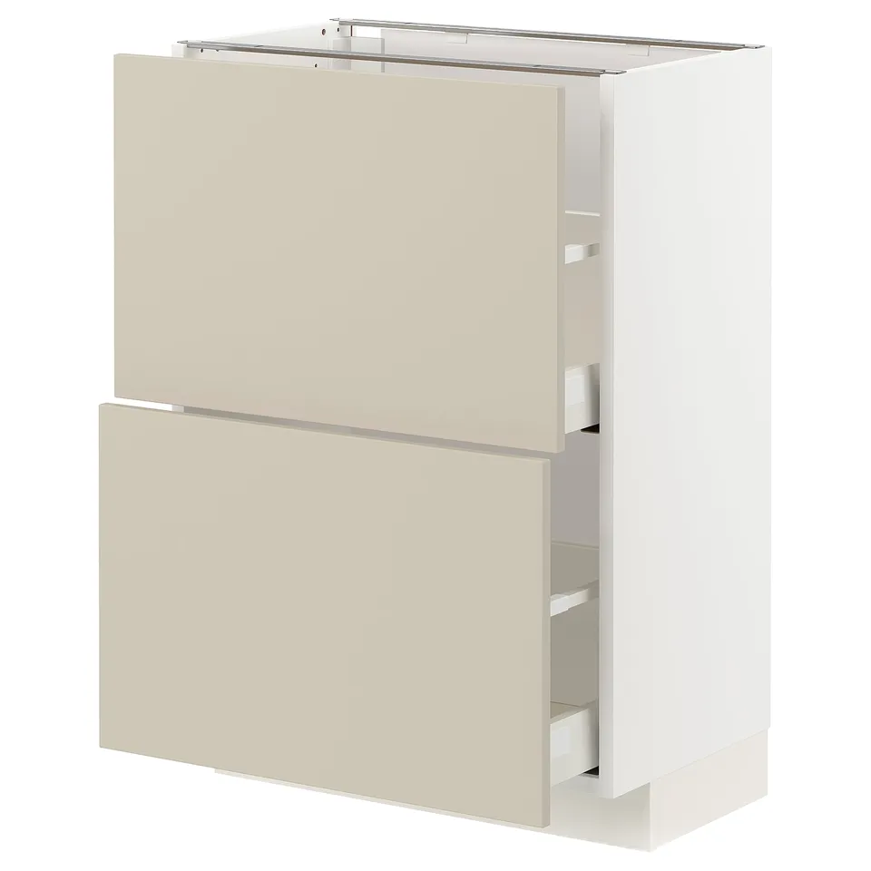 METOD kitchen cabinet: beige, 2 drawers, clean lines.
