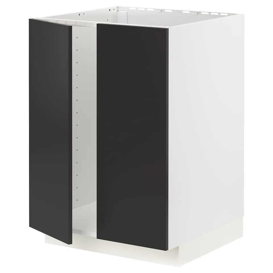 METOD kitchen cabinet, white, open, modern, square, black interior, sturdy.