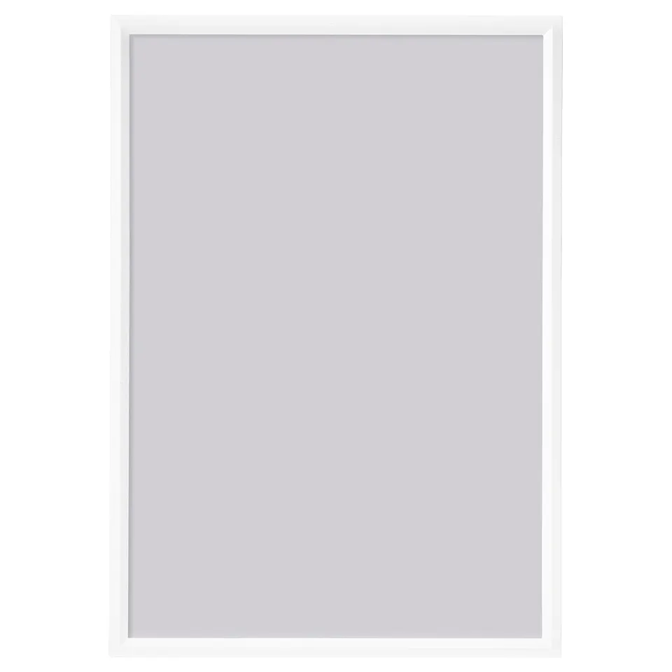 YLLEVAD picture frame, grey, plastic, rectangular, with snap-on feature.