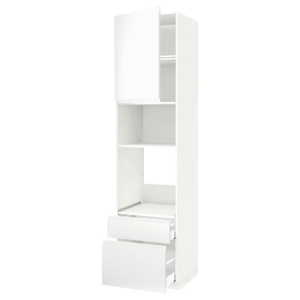 White METOD kitchen unit. Slim, modern design for minimalist look, adjustable shelves and soft-close drawers.