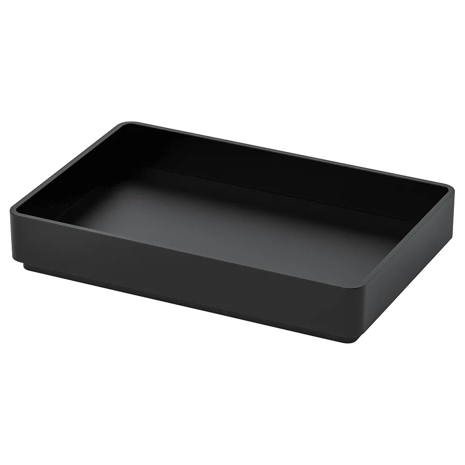 Black rectangular plastic tray; modern design.