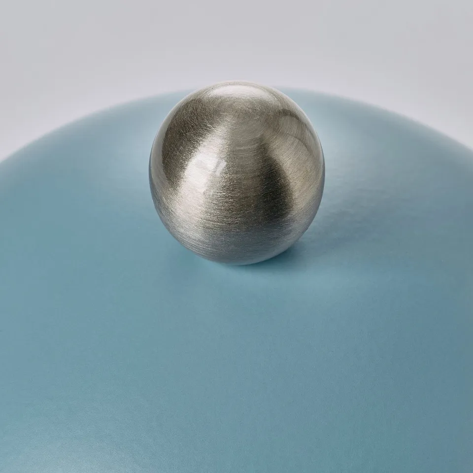 SOLSKUR LED table lamp, light blue/nickel-plated