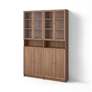 BILLY / OXBERG bookcase w height extension ut/drs, brown walnut effect/clear glass, Depth 30 x Width 160 x Height 237 cm