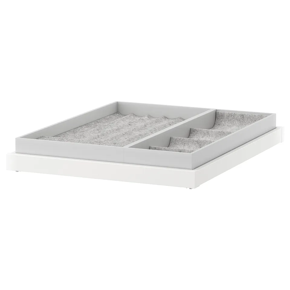 KOMPLEMENT white drawer organiser, square shape with felt lining, divided sections for accessories.