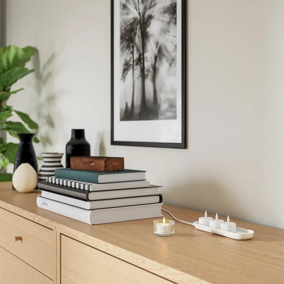 SKATGÅS LED tealight kit, with charging tray white