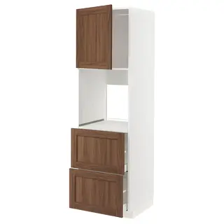 METOD / MAXIMERA hi cab f ov w dr/2 frnts/2 hi drwrs, white Enköping/brown walnut effect, 60x60x200 cm