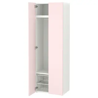 SMÅSTAD wardrobe, white/pale pink, Depth 42 x Height 181 x Width 60 cm