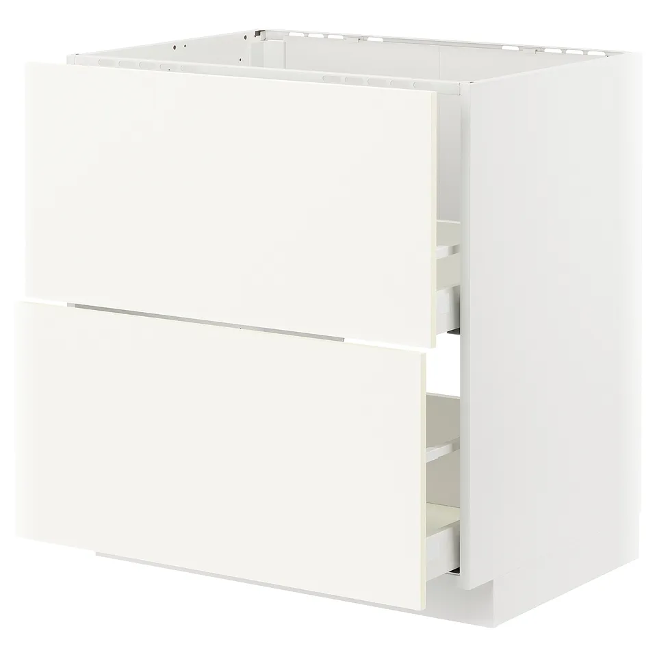 White METOD kitchen cabinet with modern design, soft-close drawers.