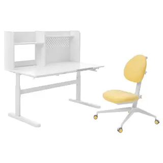 BERGLÄRKA / DAGNAR desk and chair, white/yellow, Depth 70 x Width 120 cm