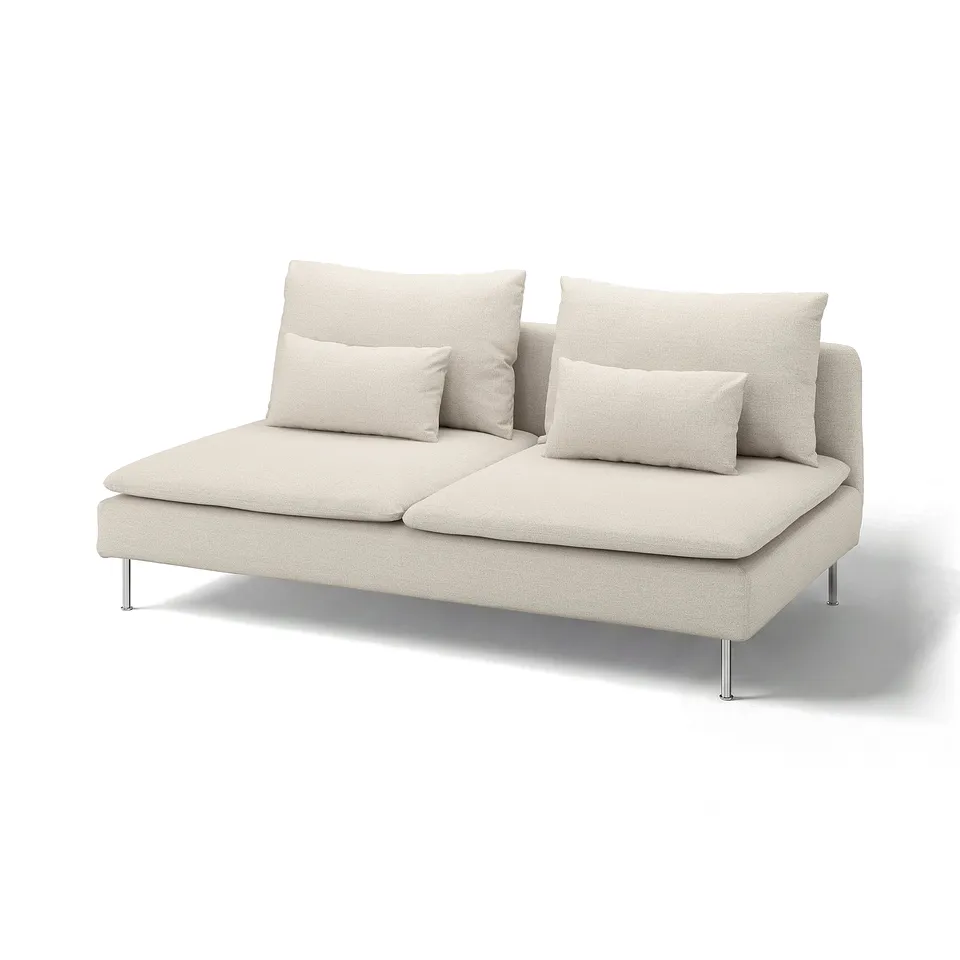 SÖDERHAMN sofa, beige, modern minimalist design with deep seats and four pillows.