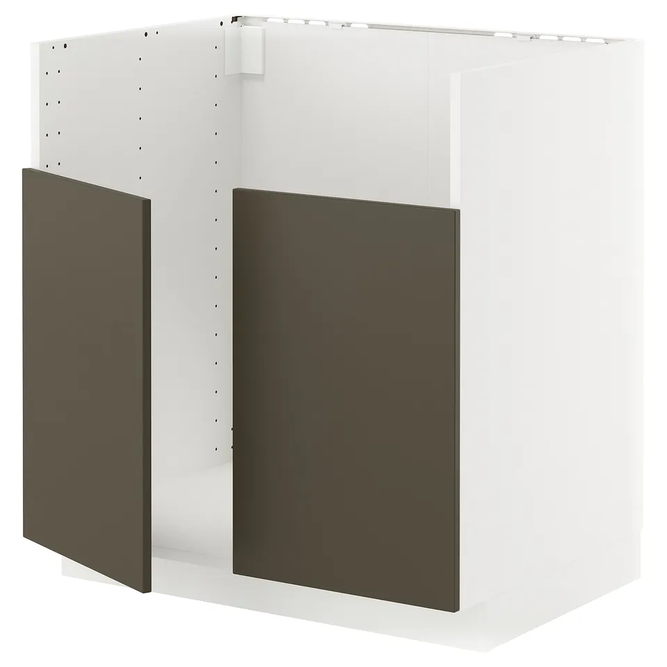 METOD kitchen unit, dark brown/beige, modern design, white base, rectangular.