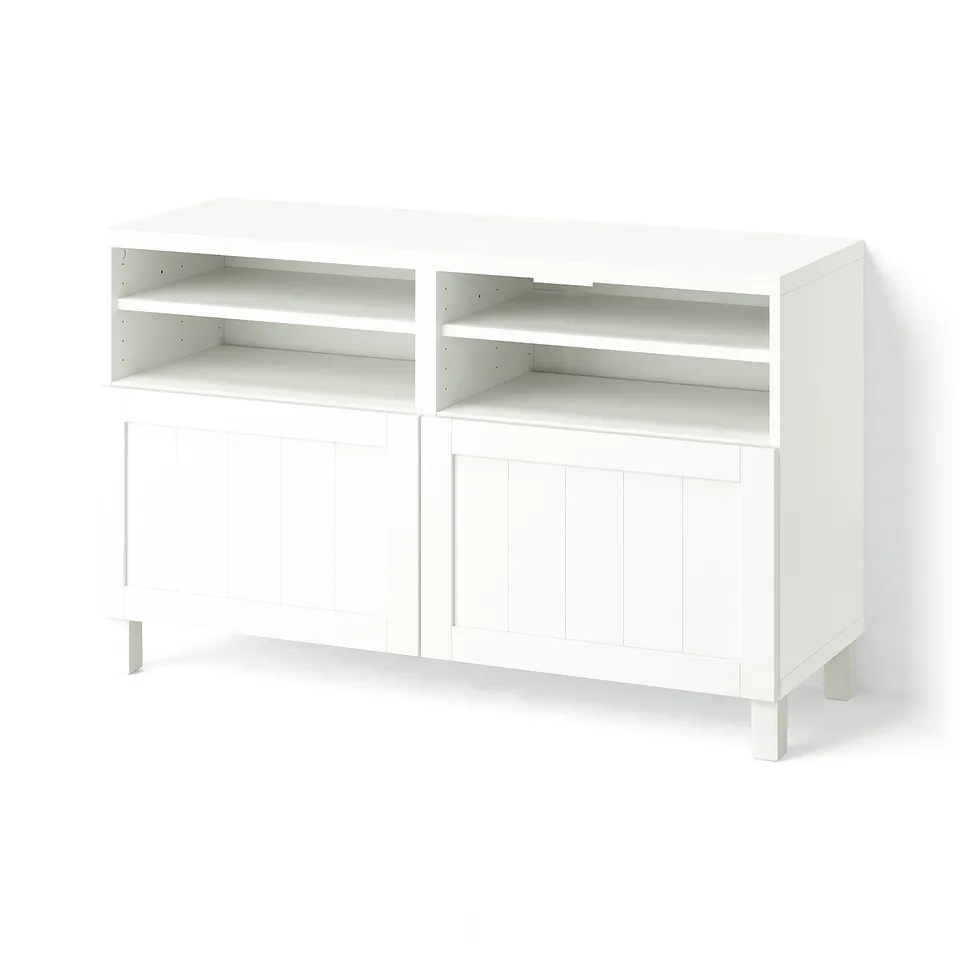 BESTÅ TV bench with doors, white/Pipmakare white, 120x42x74 cm