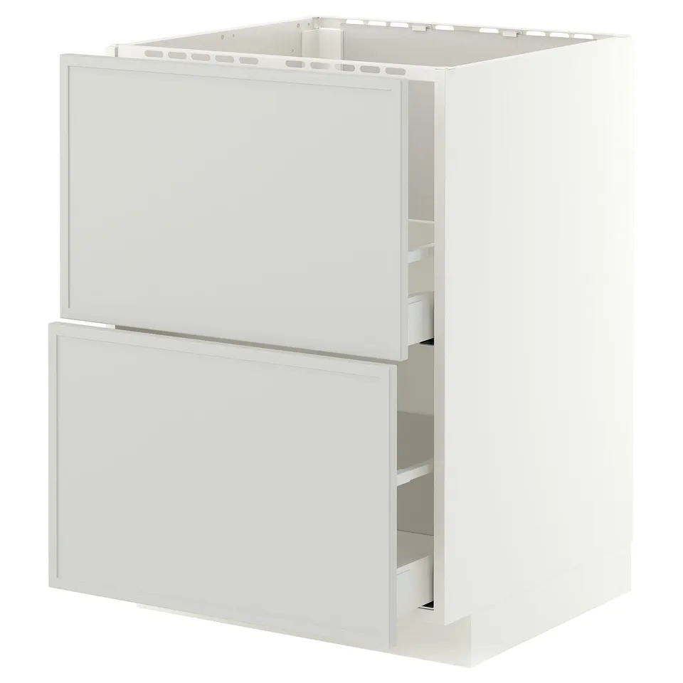 METOD / MAXIMERA Base cab f sink+2 fronts/2 drawers, white/Aspudden light grey, 60x60x80 cm