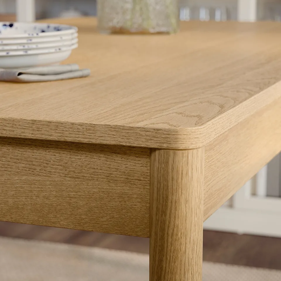 TONSTAD / TONSTAD Table and 4 chairs, oak veneer/oak effect Fridtuna light beige, 150x80 cm