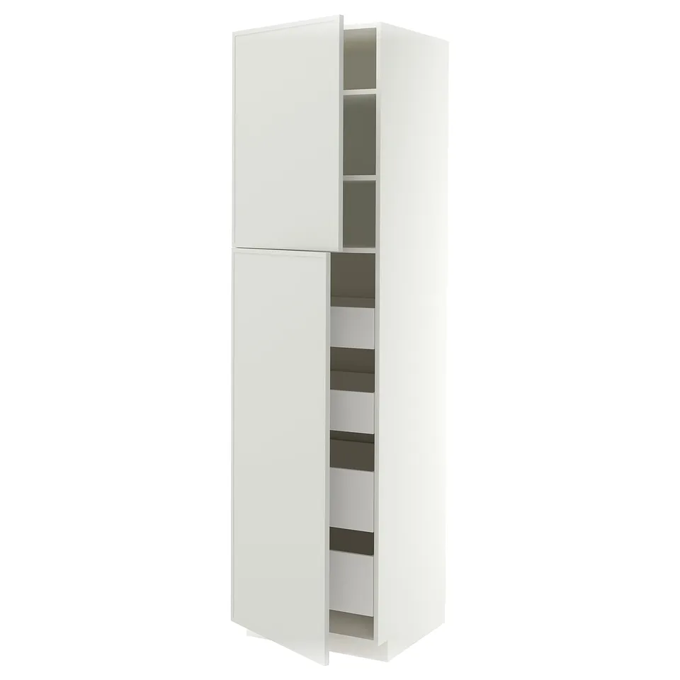 METOD / MAXIMERA Hi cab w 2 doors/4 drawers, white/Aspudden light grey, 60x60x220 cm
