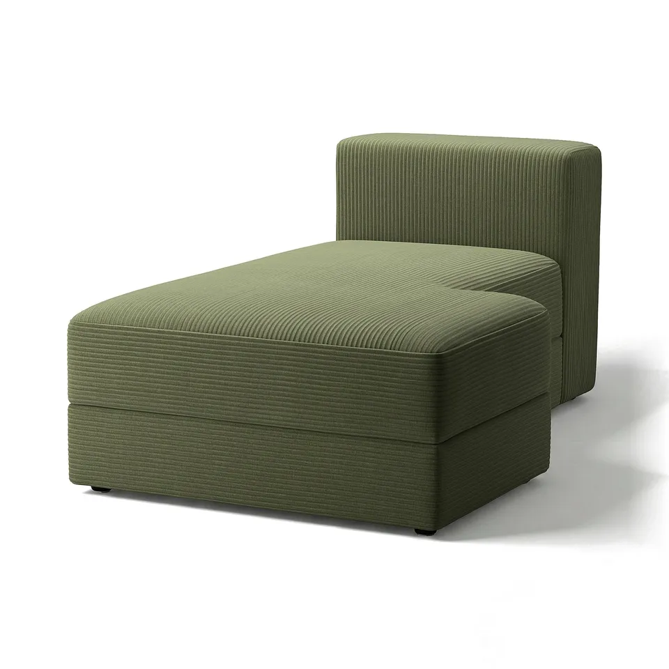 Green JÄTTEBO chaise longue, modern minimalist design with ribbed texture and storage, part of modular sofa system.