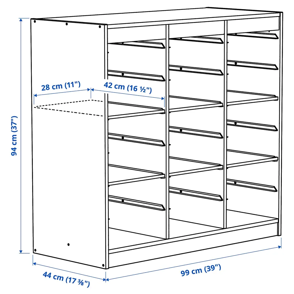 Illustration with measurements for the product: TROFAST.