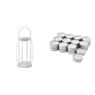 GLIMMA/TOFSAND set: lantern for pillar candle, in/out + unscented tealight