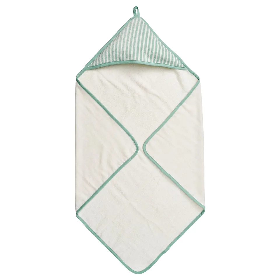LEN Baby towel with hood, white blue/stripe pattern, 80x80 cm
