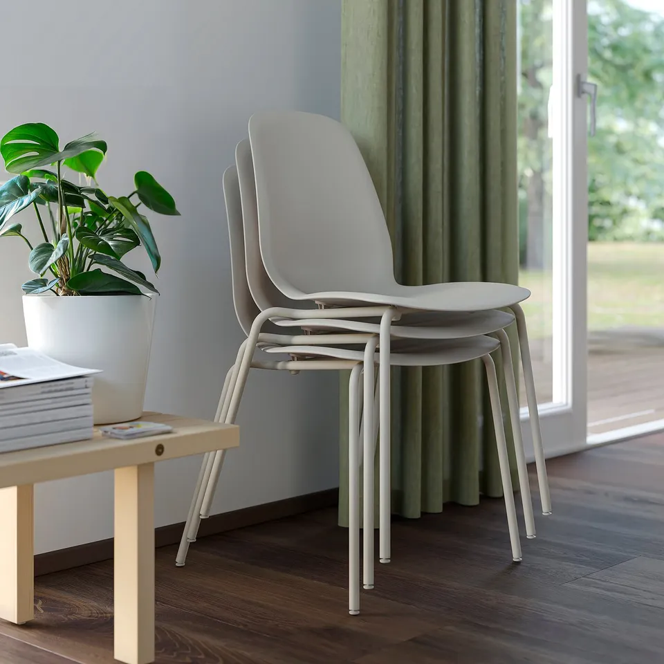 SKÅLSTA Chair, plastic beige/tubular metal/light grey-beige