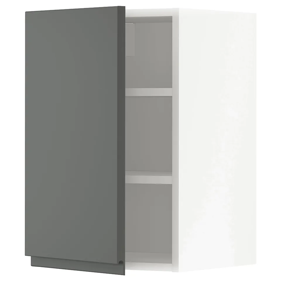 Modern grey cabinet from IKEAs METOD line, featuring sleek dark grey doors with integrated handles, and adjustable shelves.