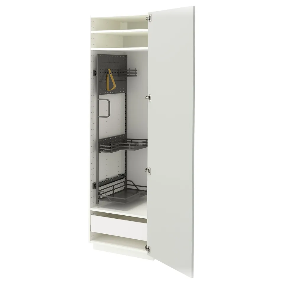 METOD / MAXIMERA High cabinet with cleaning interior, white/Aspudden light grey, 60x60x200 cm