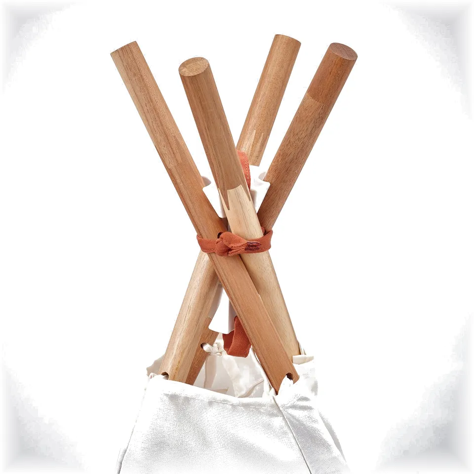 Markers in a bag, wooden, neatly arranged, tied with cloth, ready for use.
