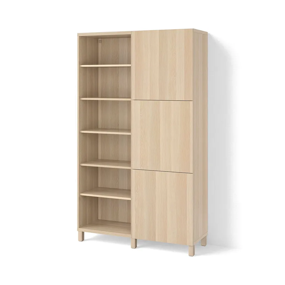 BESTÅ Storage combination with doors, white stained oak effect/Lappviken/Stubbarp white stained oak effect, 120x42x202 cm