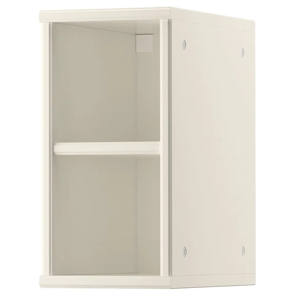 A TORNVIKEN light beige cabinet with open shelving, perfect for displaying or storing items.