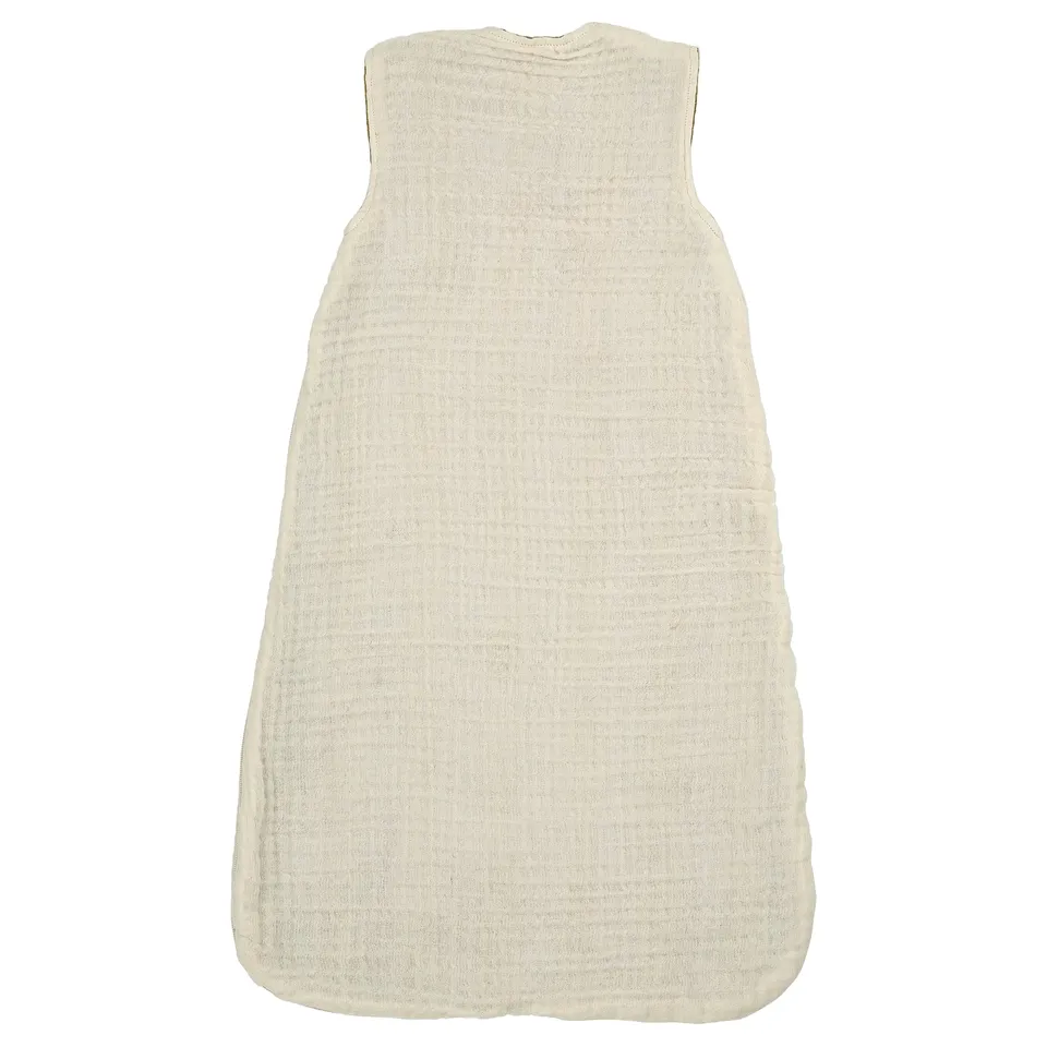 GULDVÄVARE cream baby sleep bag, organic cotton, sleeveless design, long zip.