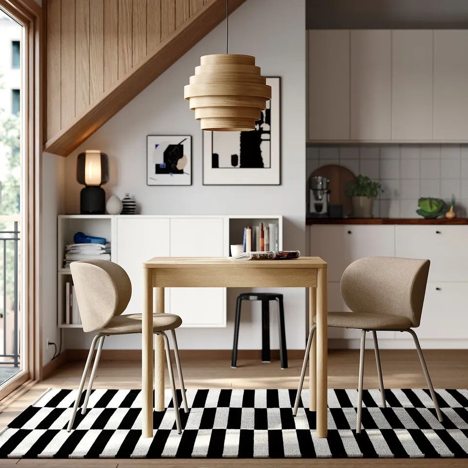 TONSTAD / KRYLBO Table and 2 chairs, oak veneer/Tonerud dark beige, 80/120x70 cm