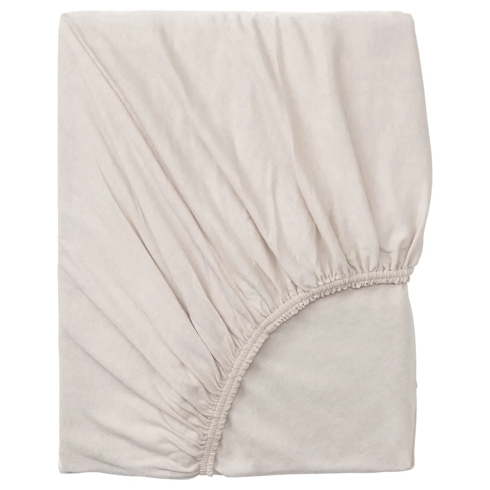 Fitted sheet, VÅRVIAL, light beige, 100% cotton, rectangular, elastic edges.
