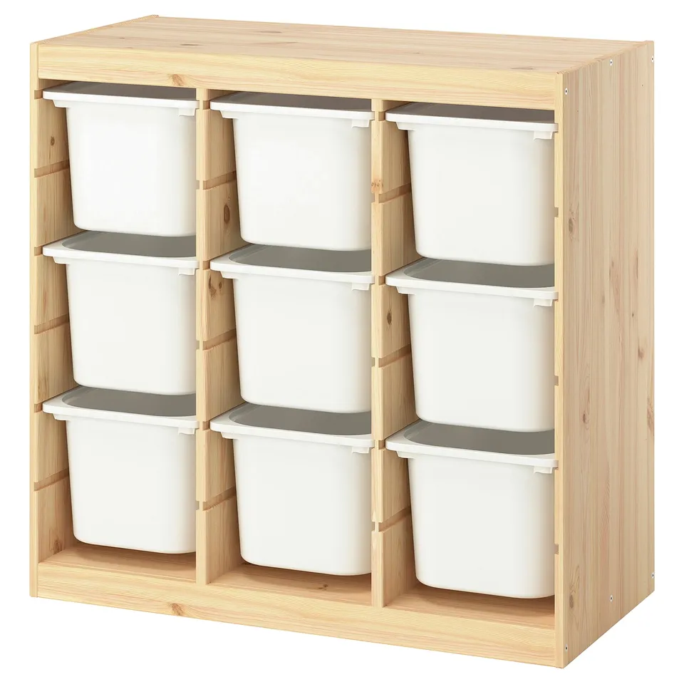 TROFAST Storage combination with boxes, room divider/light white stained pine white, 93x44x91 cm