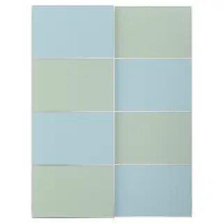 MEHAMN pair of sliding doors, aluminium double sided/light blue light green, 150x201 cm