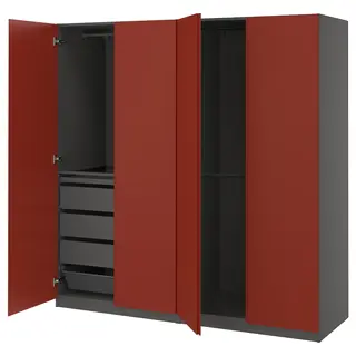 PAX / VIKANES wardrobe combination, dark grey/red-brown, 200x60x201 cm