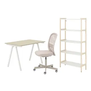 TROTTEN/FLINTAN / EKENABBEN desk and storage combination, and swivel chair beige/white