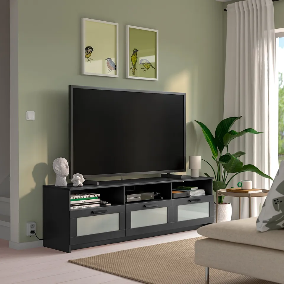 BRIMNES TV bench, black, 180x41x53 cm