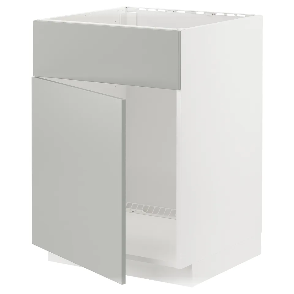 METOD kitchen unit, white, square, modern design with grey handle.