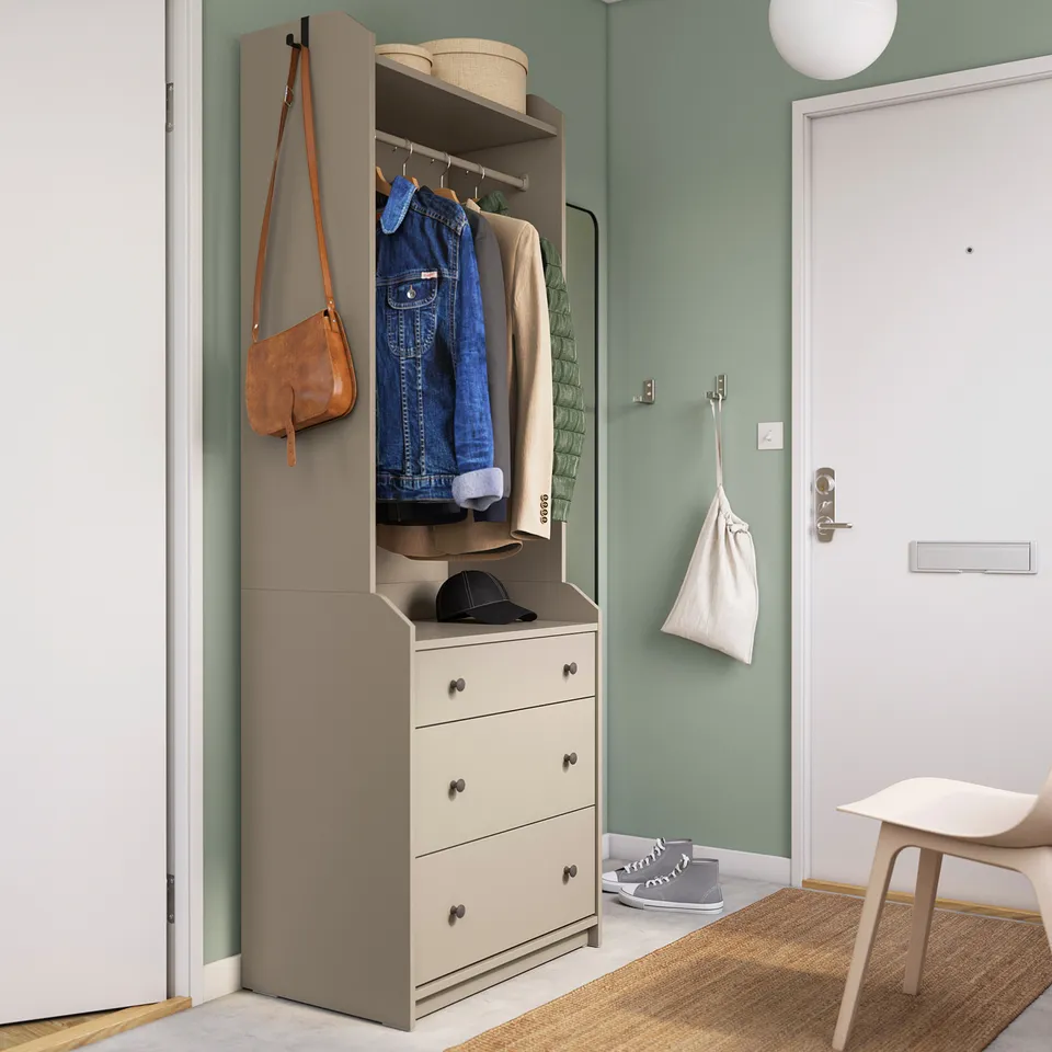 part: HAUGA open wardrobe with 3 drawers