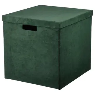 GJÄTTA storage box with lid, velvet dark green, 32x35x32 cm