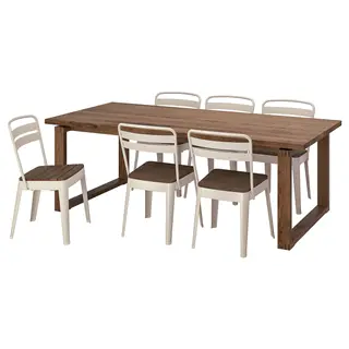 MÖRBYLÅNGA / NORRMANSÖ table and 6 chairs, oak veneer/beige acacia, 220x100 cm