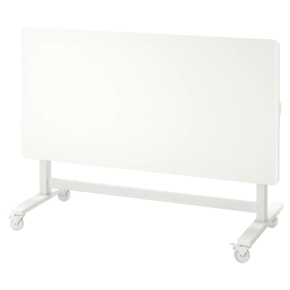 MITTZON white foldable meeting table with casters, adjustable, ergonomic, for easy storage and mobility.
