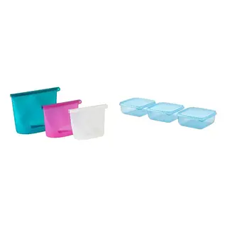 FILFISK/PRUTA set: 3-piece resealable bag set + food container with lid