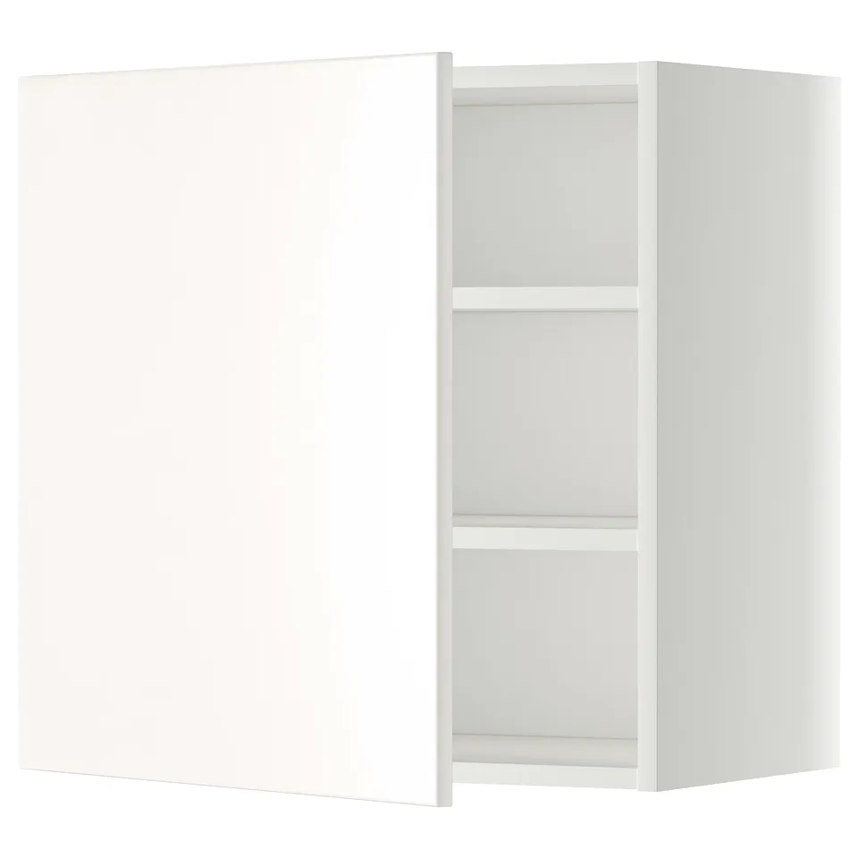 White METOD kitchen cabinet with adjustable shelves. Modern design, smooth finish, and sturdy build.