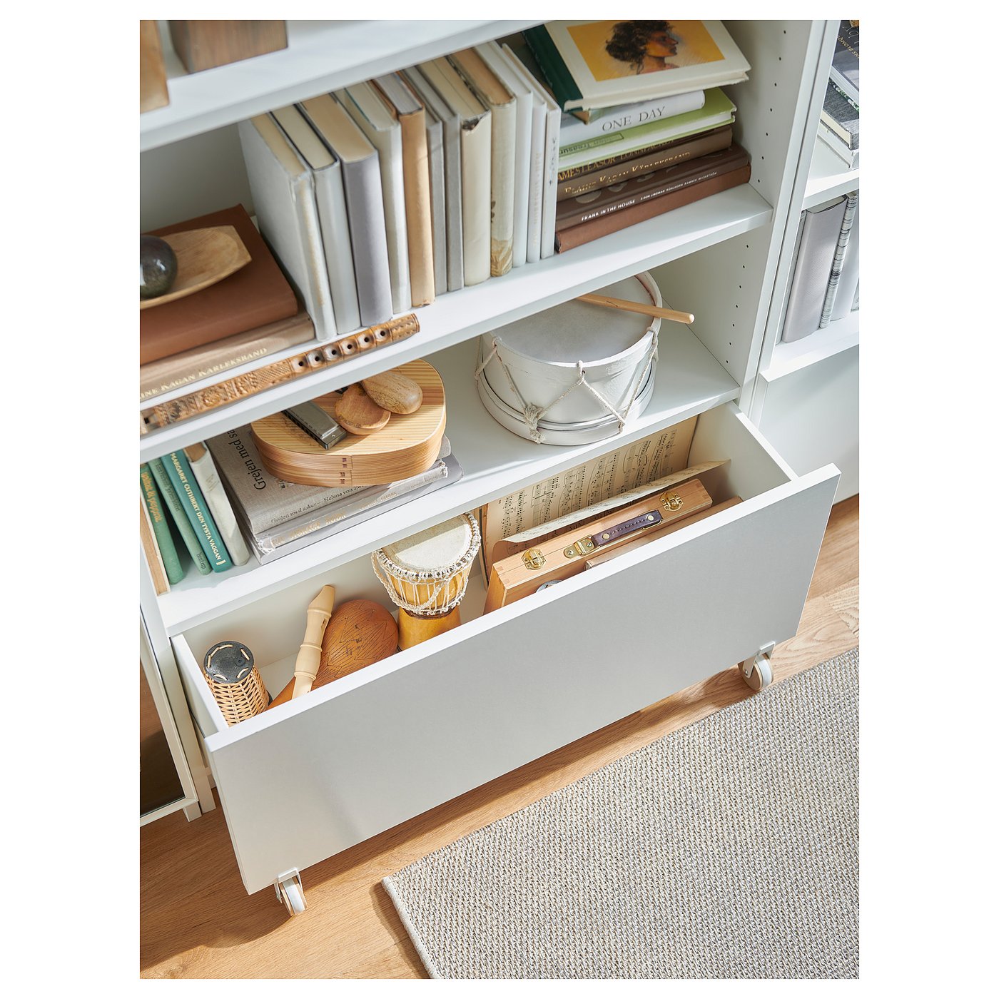 BILLY Drawer, white/with castors, 80x28x44 cm