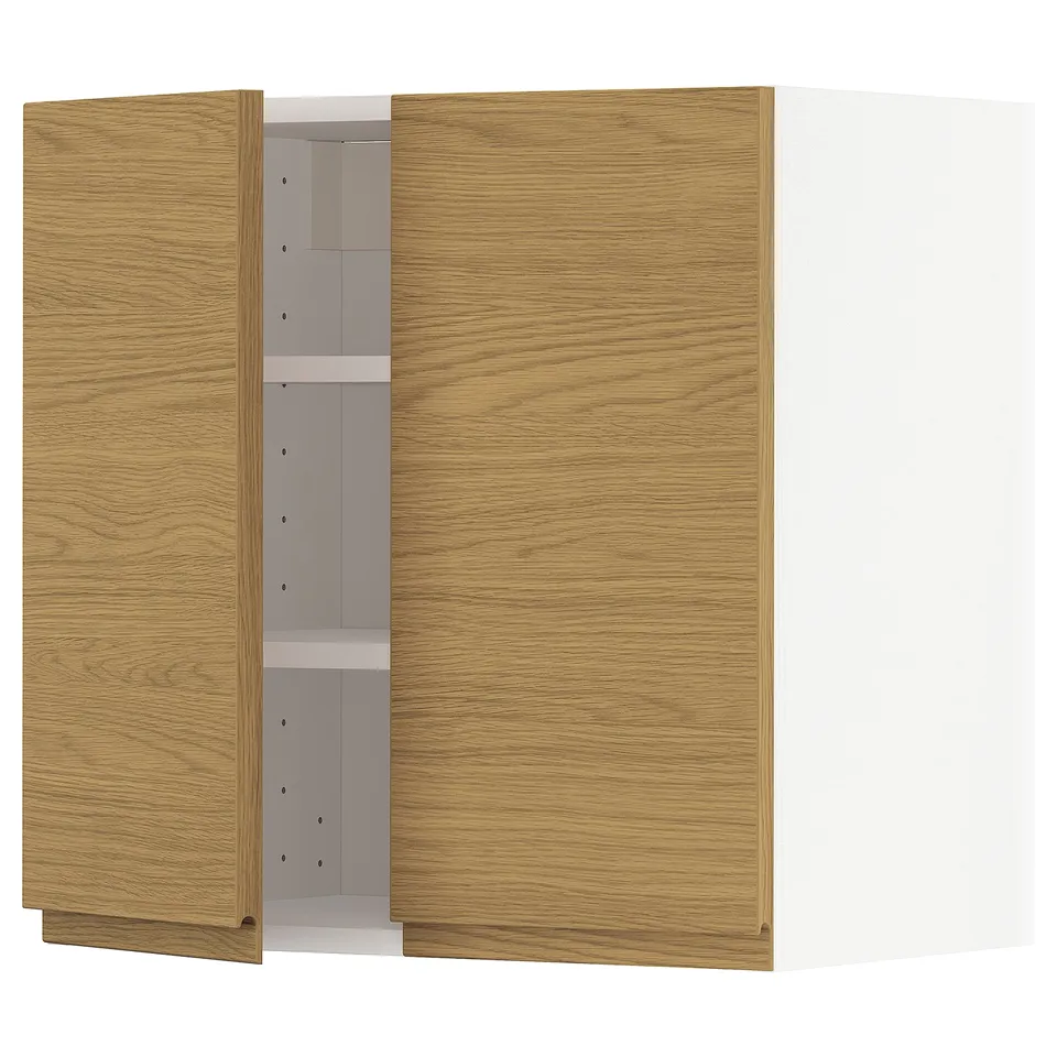 METOD kitchen cabinet: oak, wood grain, minimalist, two doors, white sides, square.