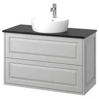 TÄNNFORSEN / TÖRNVIKEN wash-stnd w drawers/wash-basin/tap, light grey/black marble effect, Width 102.0 x Depth 49.0 x Height 78.8 cm