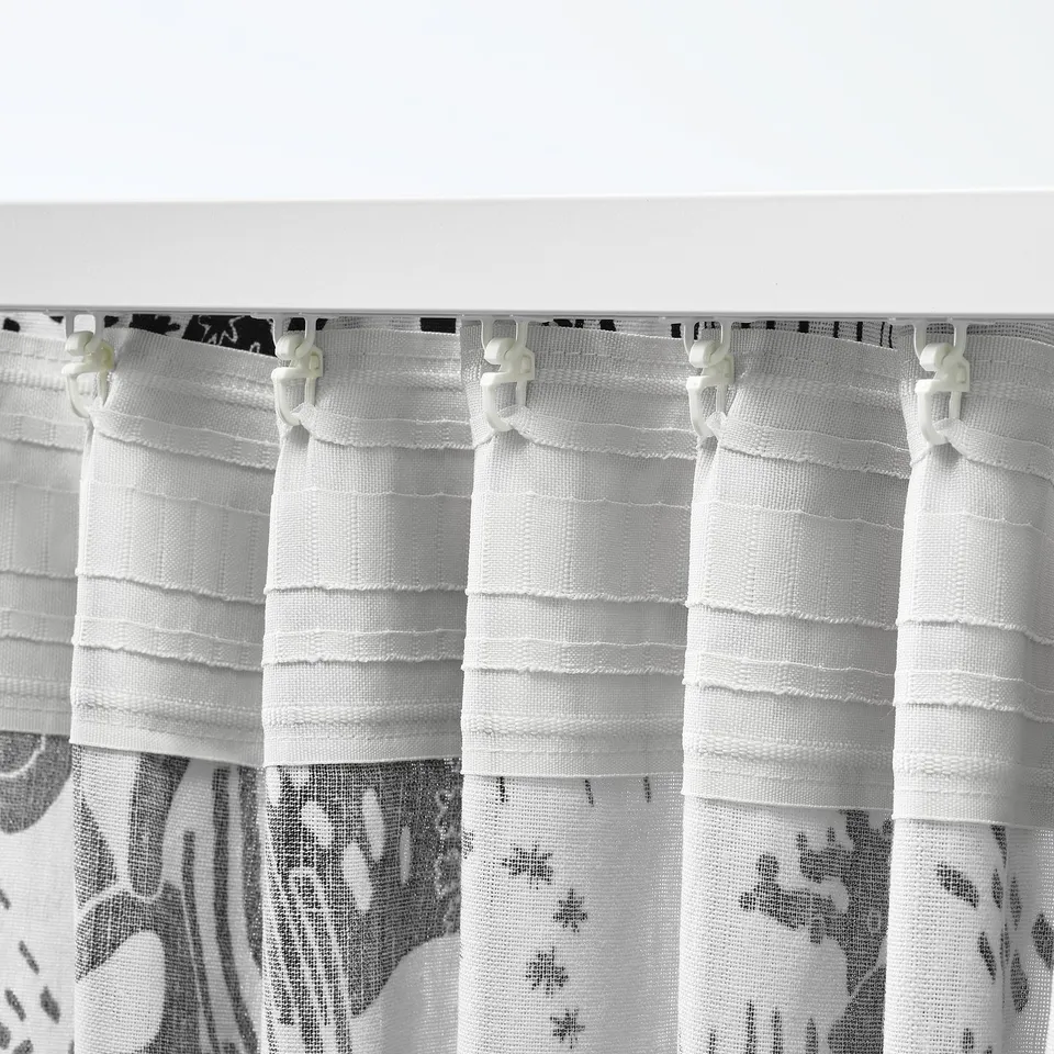 STOCKHOLM 2025 Curtains, 1 pair, white/black/with heading tape, 145x250 cm