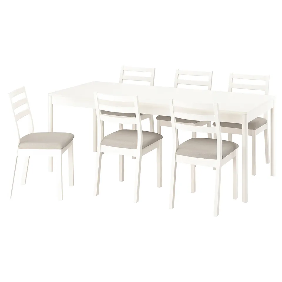 TONSTAD / TONSTAD Table and 6 chairs, off-white/off-white Fridtuna light beige, 200x85 cm