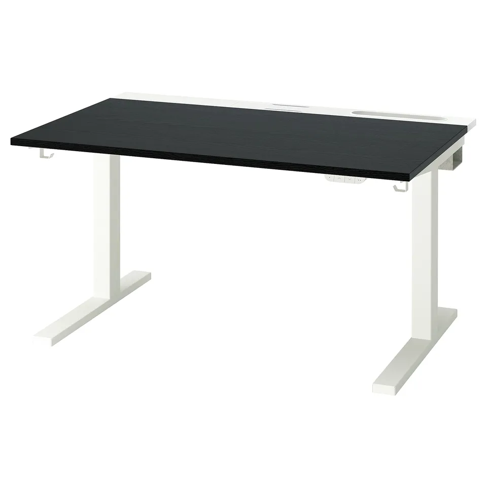 MITTZON desk: black tabletop, white legs, adjustable height.